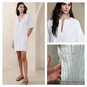 NEW BANANA REPUBLIC COLETTE V neck LINEN MINI DRESS small